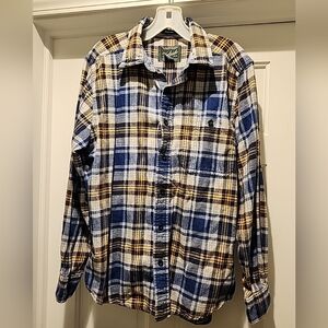 Woolrich Men's Trout Run Blue Yellow Brown Flannel Button Up Shirt Size Medium